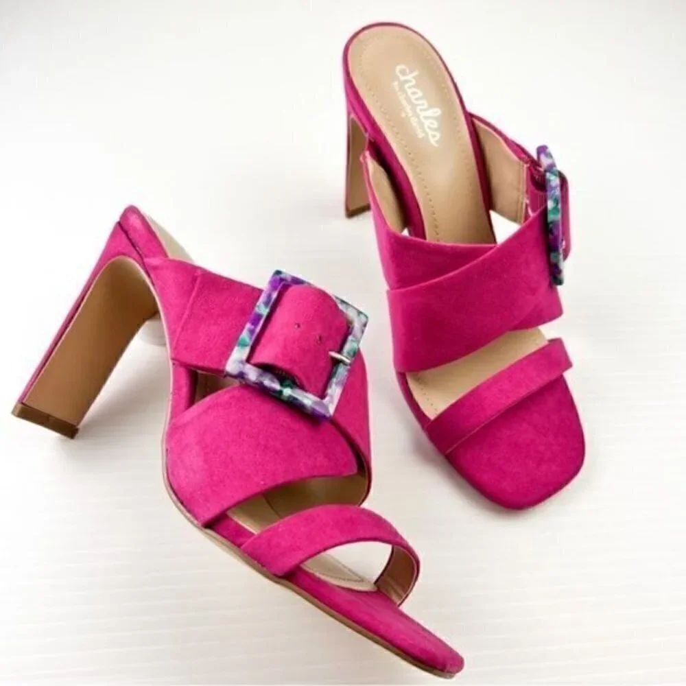 Charles David Sandal womens size 7 Pink Buckle Gleam Slide Sandal